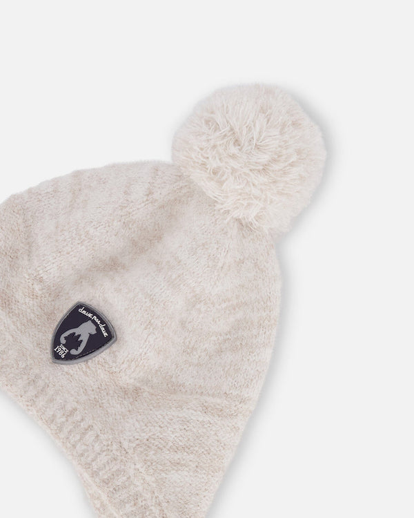 Peruvian Knit Hat In Champagne White For Baby - F10ZB01_106