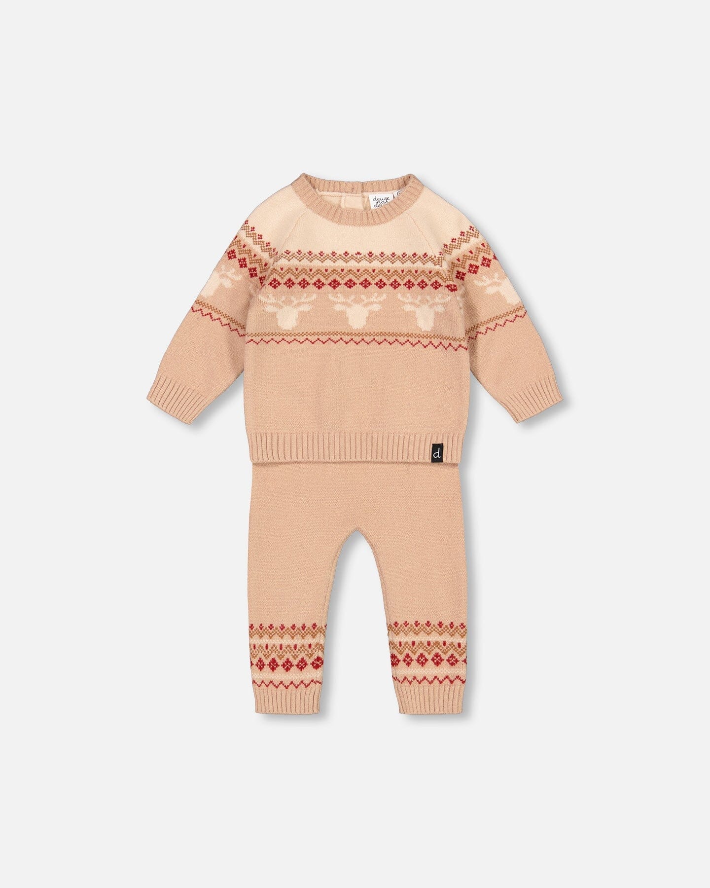 Jacquard Knitted Sweater And Pants Set Beige - Deux par Deux