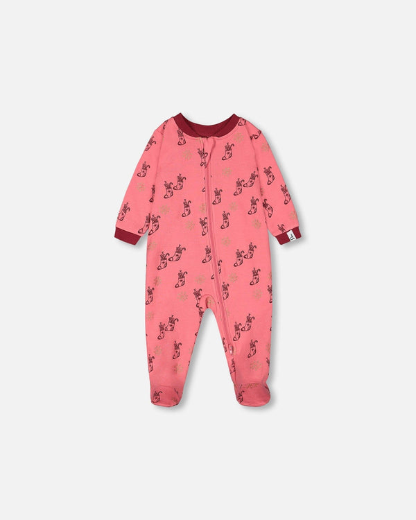 Organic Cotton One Piece Pajama Pink Christmas Stocking Print - F20PA70US_059
