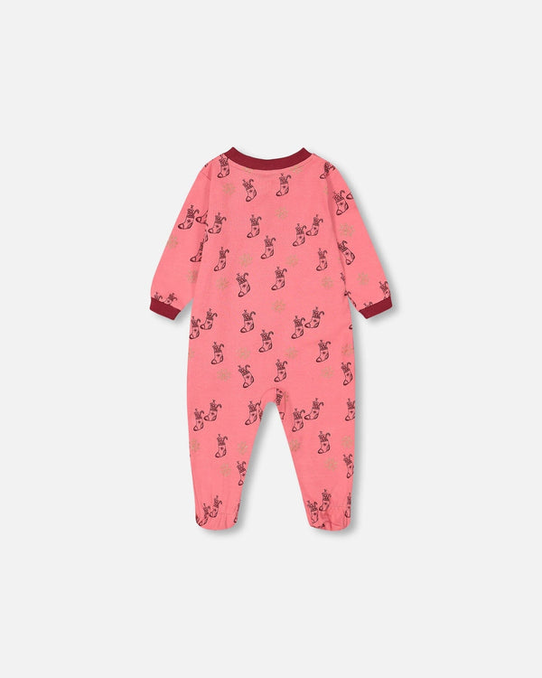 Organic Cotton One Piece Pajama Pink Christmas Stocking Print - F20PA70US_059