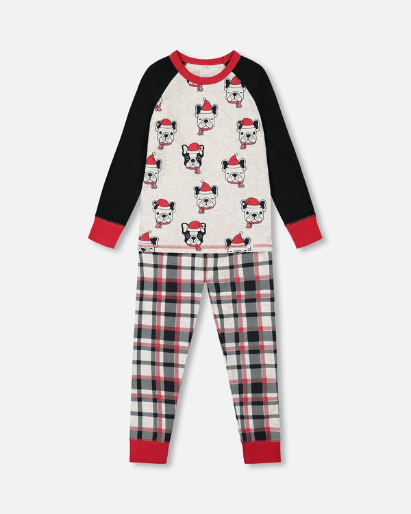 Organic Cotton Printed Dogs Two Piece Pajama Set Oatmeal Mix - F20PB16US_052