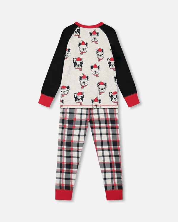 Organic Cotton Printed Dogs Two Piece Pajama Set Oatmeal Mix - F20PB16US_052