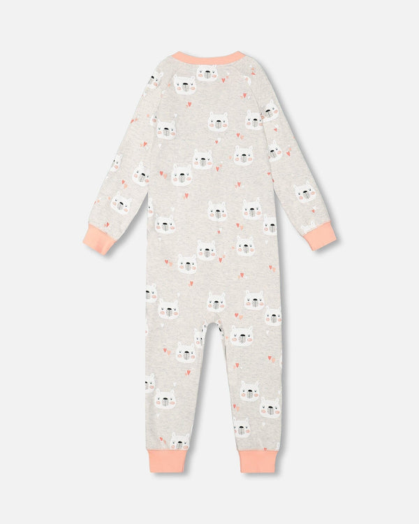 Organic Cotton One Piece Long Sleeve Printed Bears Pajama Oatmeal Mix - F20PG10US_056