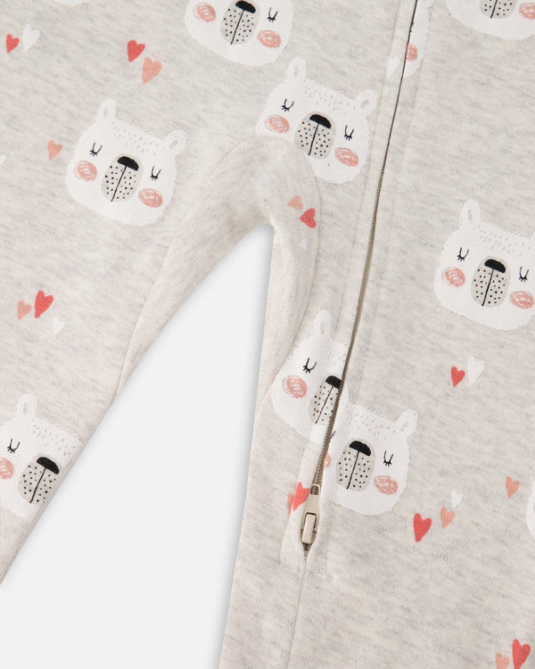 Organic Cotton One Piece Long Sleeve Printed Bears Pajama Oatmeal Mix - F20PG10US_056