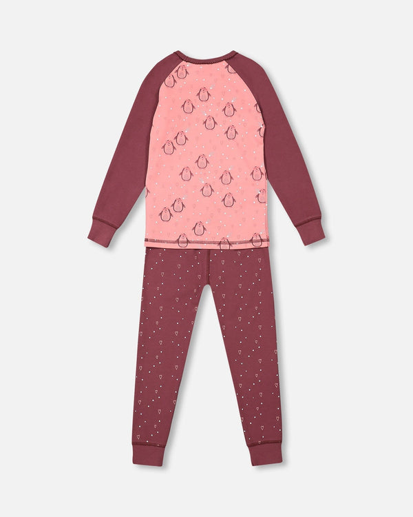 Organic Cotton Long Sleeve Two Piece Printed Penguins Pajama Set Pink - F20PG14US_058