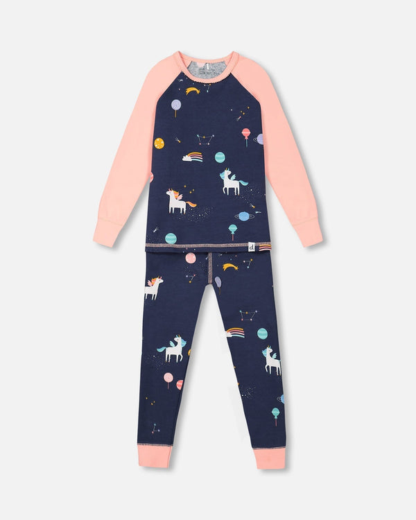 Organic Cotton Long Sleeve Two Piece Printed Unicorns Pajama Navy - F20PG15US_000