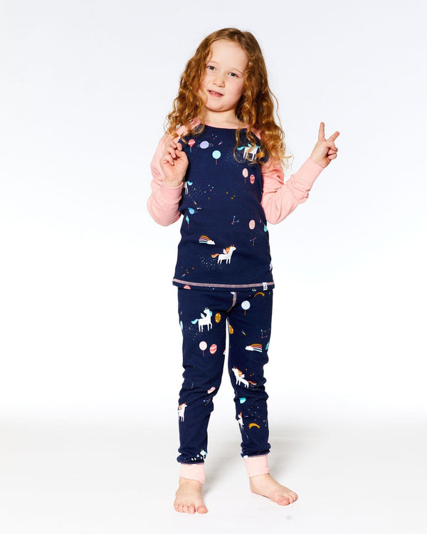 Organic Cotton Long Sleeve Two Piece Printed Unicorns Pajama Navy - F20PG15US_000