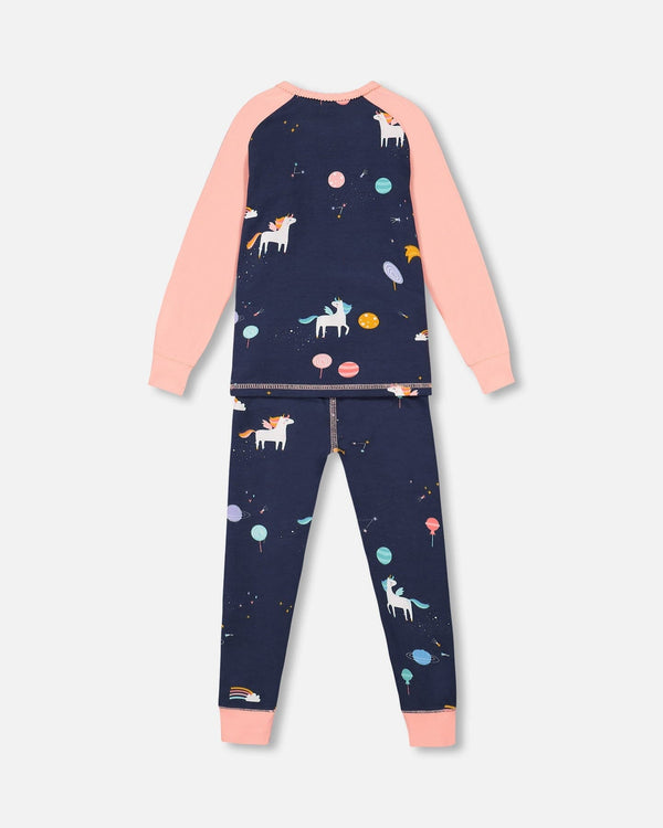 Organic Cotton Long Sleeve Two Piece Printed Unicorns Pajama Navy - F20PG15US_000