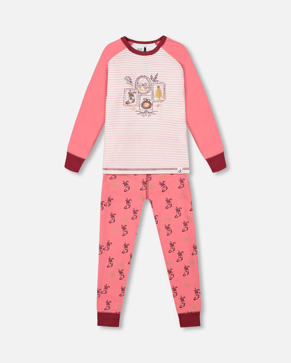 Organic Cotton Long Sleeve Two Piece Printed Christmas Stocking Pajama Set Pink - F20PG16US_059