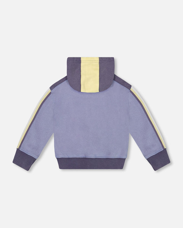 French Terry Hooded Cardigan Blue And Lime - F30S31_467