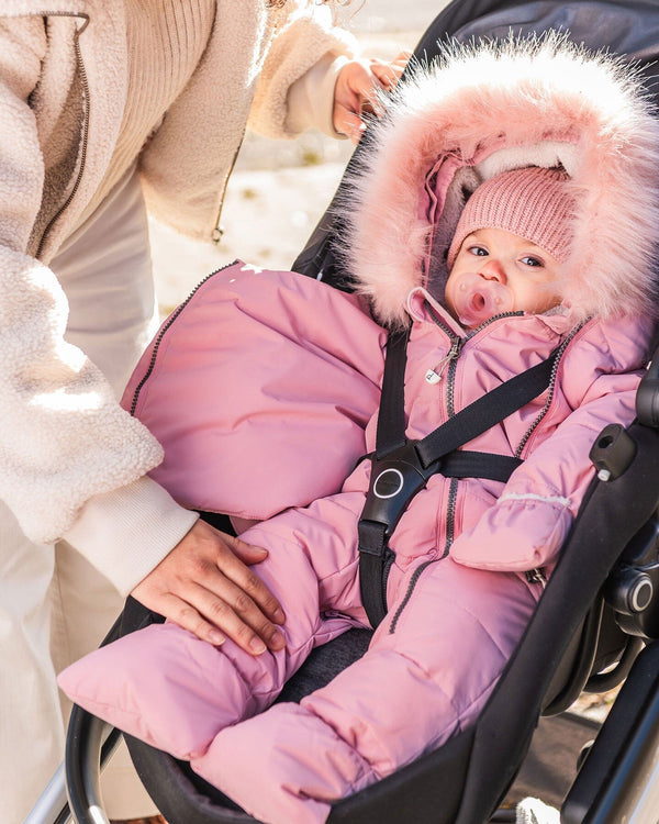 One-Piece Baby Snug Snowsuit Designed For Car Seat Pink Snowsuits Deux par Deux