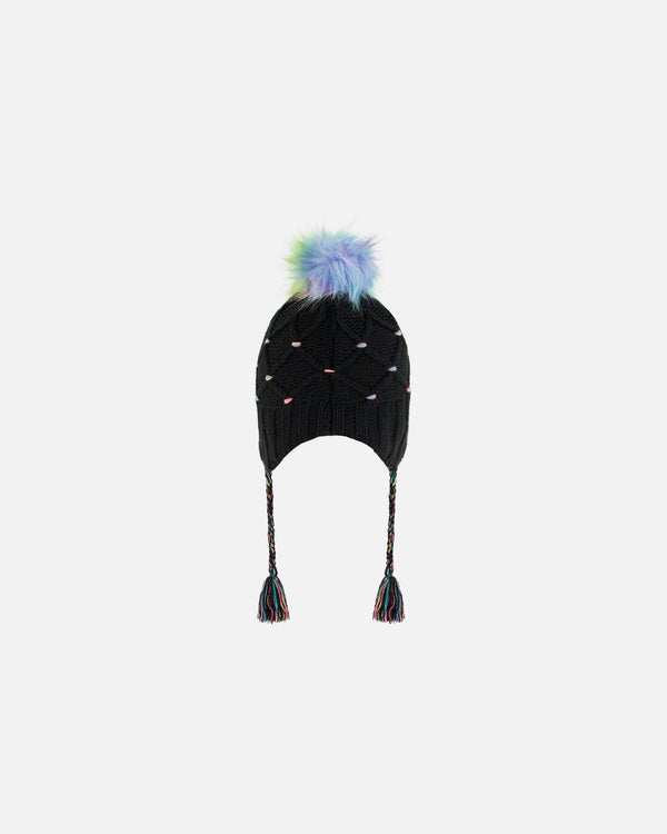 Peruvian Knit Hat Black With Multicolor Dots Winter Accessories Deux par Deux