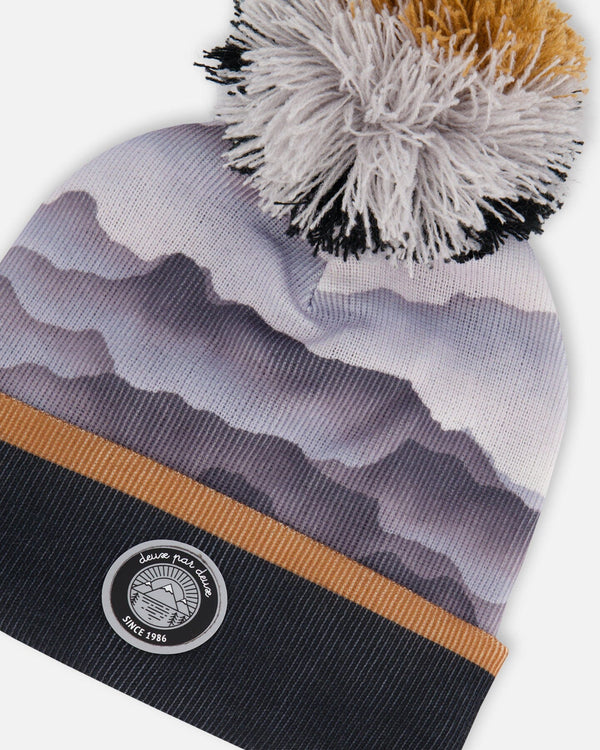 Knit Hat Gray With Mountains Winter Accessories Deux par Deux