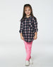 Long Sleeve Button Front Tunic Flannel Shirt Plaid Navy And Pink Tees & Tops Deux par Deux