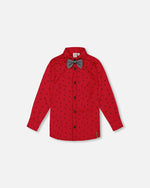 Printed Reindeer Poplin Shirt With Bow Tie Red Tees & Tops Deux par Deux