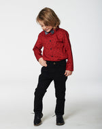 Printed Reindeer Poplin Shirt With Bow Tie Red Tees & Tops Deux par Deux