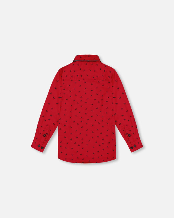 Printed Reindeer Poplin Shirt With Bow Tie Red Tees & Tops Deux par Deux