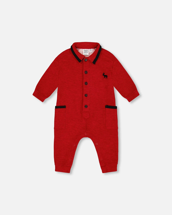 Button Front Jumpsuit Red Mix One-Piece & Baby Rompers Deux par Deux