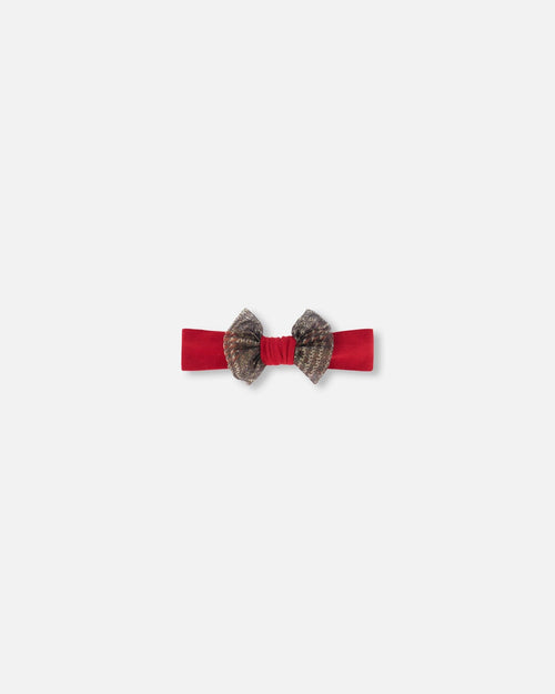 Headband With Glittering Tulle Bow Red Plaid Accessories Deux par Deux