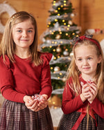 Headband With Glittering Tulle Bow Red Plaid Accessories Deux par Deux