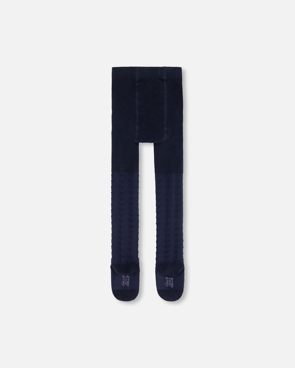 Tonal Jacquard Tights Navy Accessories Deux par Deux