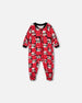 Organic Cotton One Piece Pajama Red Printed Santa Pajamas Deux par Deux