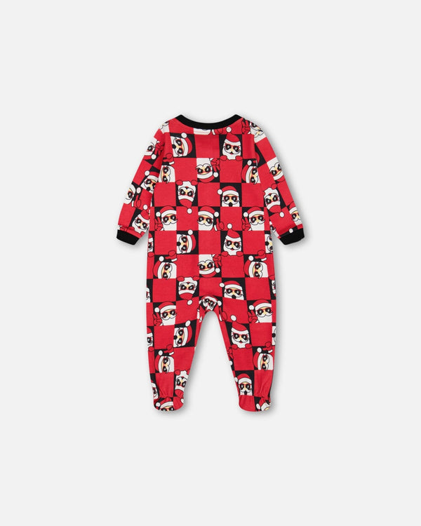 Organic Cotton One Piece Pajama Red Printed Santa Pajamas Deux par Deux