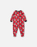 Organic Cotton One Piece Pajama Red Printed Santa Pajamas Deux par Deux