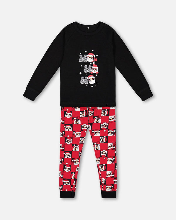 Organic Cotton Two Piece Pajama Set Red Printed Santa Pajamas Deux par Deux