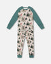 Organic Cotton Two Piece Pajama Set Gray Mix And Green Printed Reindeer Pajamas Deux par Deux