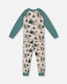 Organic Cotton Two Piece Pajama Set Gray Mix And Green Printed Reindeer Pajamas Deux par Deux