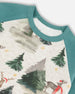 Organic Cotton Two Piece Pajama Set Gray Mix And Green Printed Reindeer Pajamas Deux par Deux