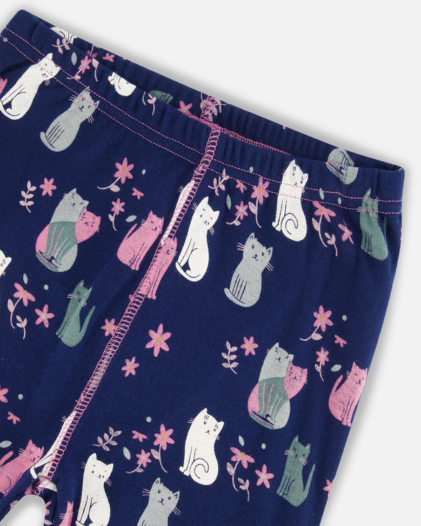 Organic Cotton Two Piece Pajama Set Navy Printed Cats Pajamas Deux par Deux