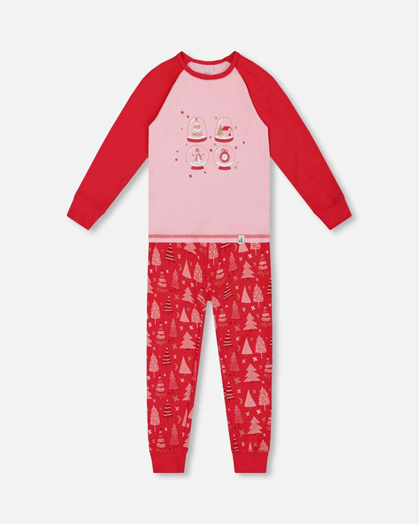 Organic Cotton Two Piece Pajama Set Red Printed Christmas Tree Pajamas Deux par Deux