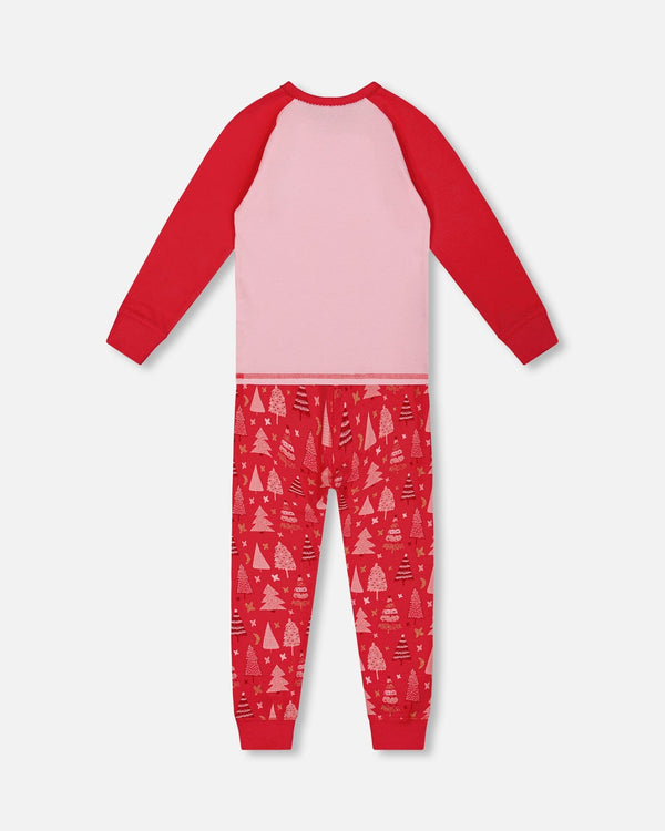 Organic Cotton Two Piece Pajama Set Red Printed Christmas Tree Pajamas Deux par Deux