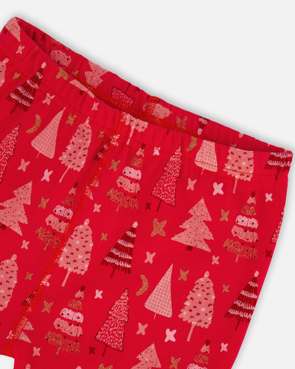 Organic Cotton Two Piece Pajama Set Red Printed Christmas Tree Pajamas Deux par Deux