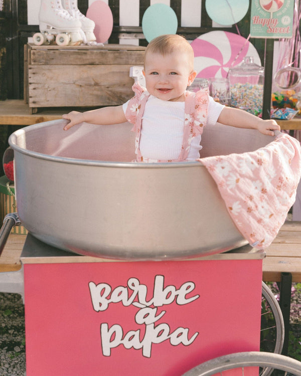 Printed Muslin Short And Organic Cotton Bodysuit Set Pink And White Flowers Sets Deux par Deux