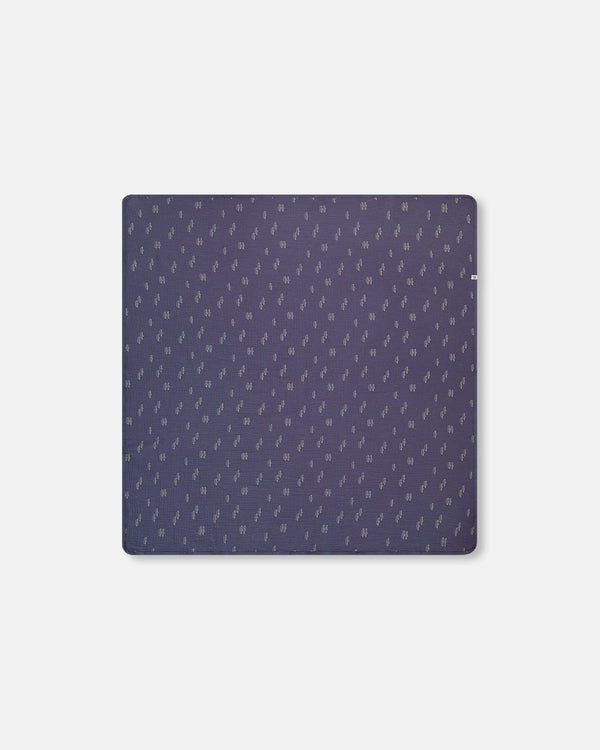 Printed Muslin Blanket Navy Blue Paper Boats - G30AD_065