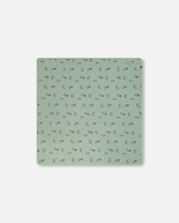 Printed Muslin Blanket Sage Monkey - G30AD_071