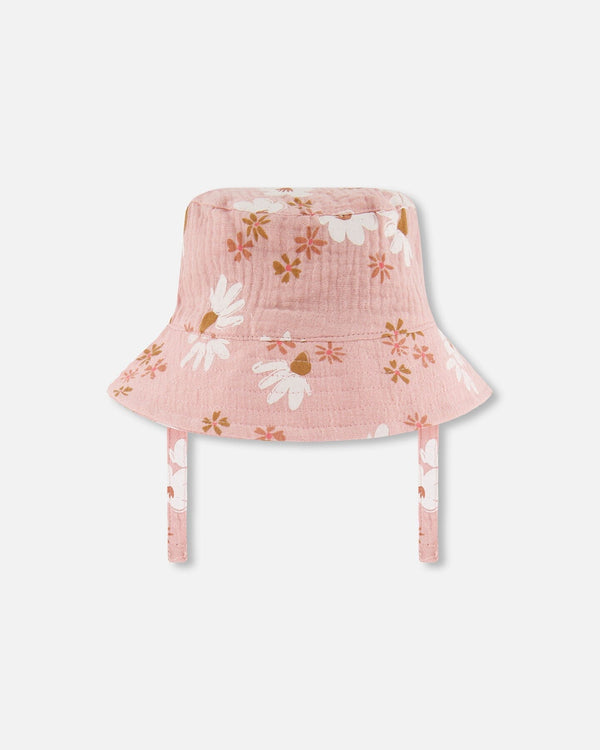 Printed Muslin Bucket Hat Pink And White Flowers - G30AH_067