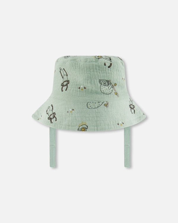 Printed Muslin Bucket Hat Sage Monkey - G30AH_071