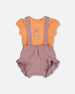 Printed Organic Cotton Onesie And Shortall Set Orange And Purple - G30B11_069