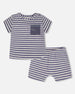 Organic Cotton Short Sleeve Top And Short Set Striped Navy Sets Deux par Deux