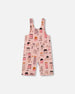 Printed French Terry Overalls Pink And Coral Houses - G30E41_081