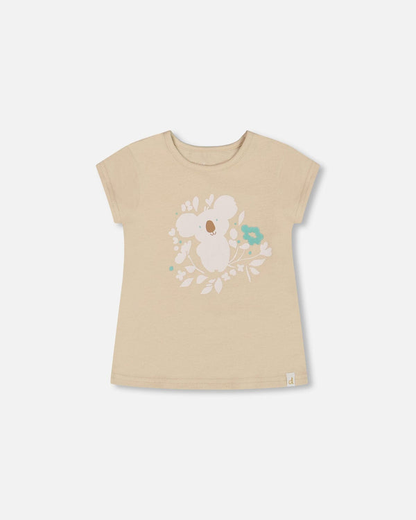 Organic Cotton Tee Beige And Cream Koala Tees & Tops Deux par Deux