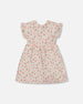 Printed Seersucker Dress With Frill Pink Flowers On Cream Background - G30I88_097