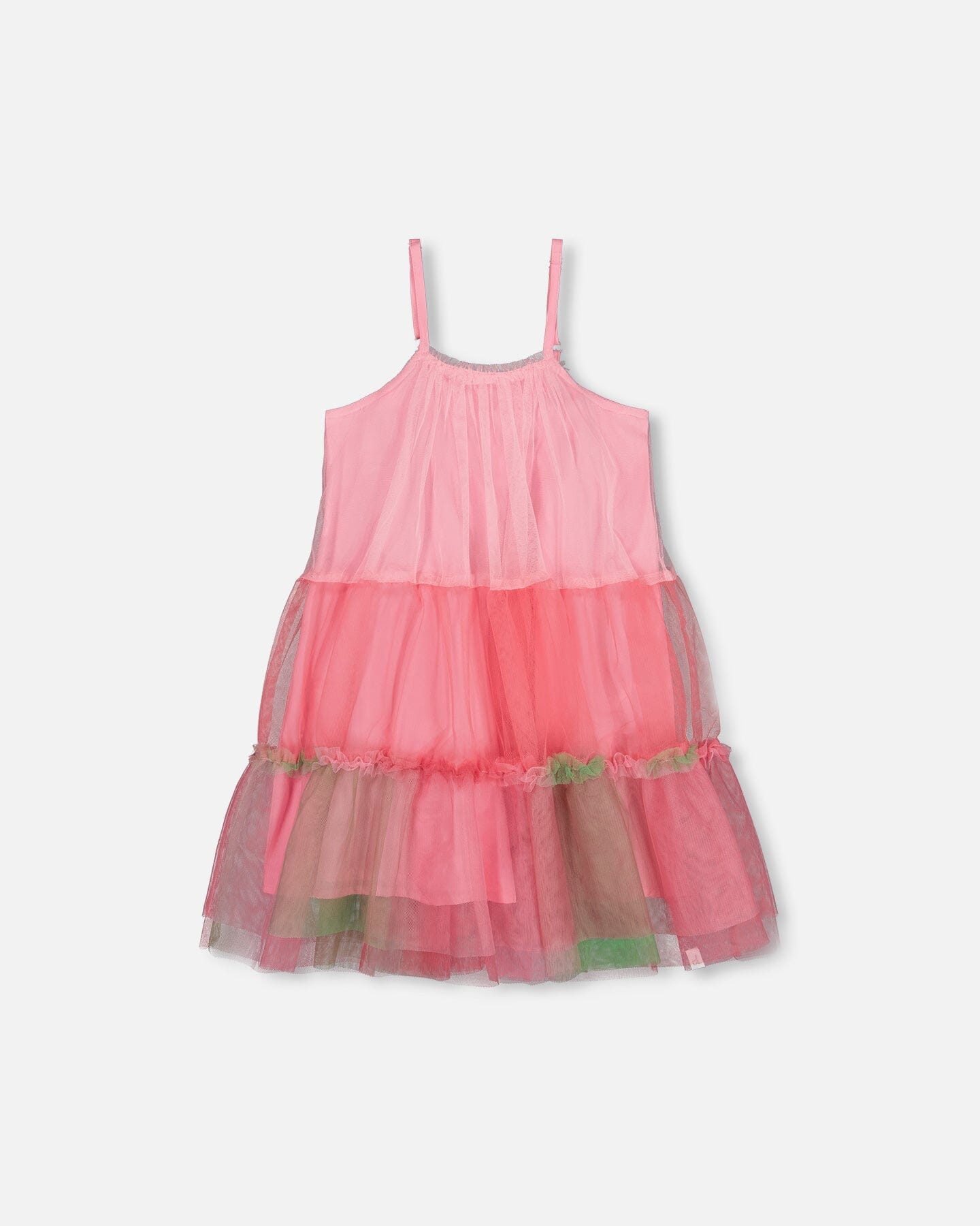 Sleeveless Color Block Tulle Dress Pink And Green - Deux par