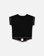 Organic Cotton Tee With Print And Knot Black And Multicolored - G30K71_999