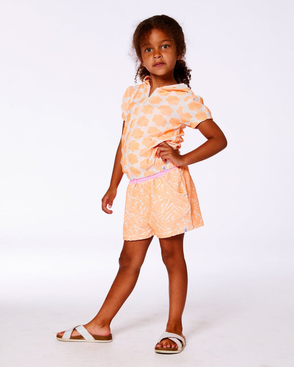 Printed Terry Short Sleeve Hoodie Cardigan Vibrant Orange And White - G30MG30_807