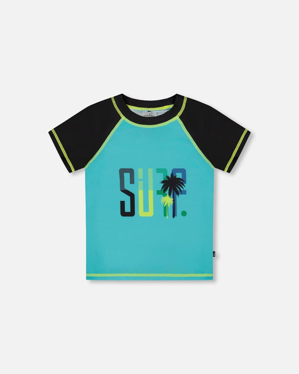 Short Sleeve Rashguard Black And Turquoise - G30NB10_385